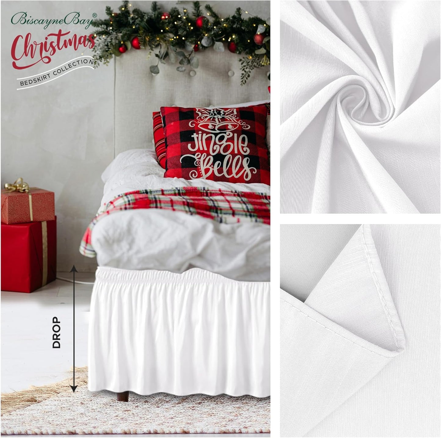 Biscaynebay Wrap Around Bed Skirts for Twin & Twin XL Beds Extra Short Drop of 9", White Elastic Dust Ruffles Easy Fit Wrinkle & Fade Resistant Silky Luxurious Fabric Solid Machine Washable