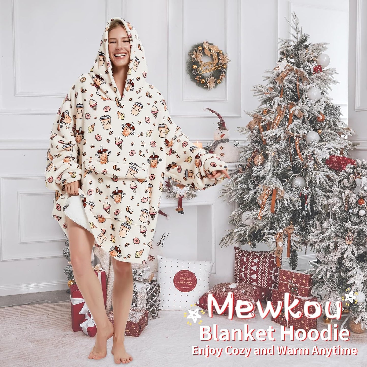 Wearable Blanket Hoodie for Adult,Oversized Sherpa Fleece Blanket Hoodie for Women Men,Coffee