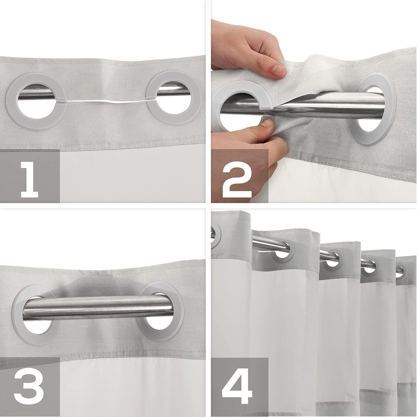 Extra Long No Hook Slub Textured Shower Curtain with Snap-in PEVA Liner Set - 71" x 98"(96"), Hotel Style with See Through Top Window, Grey Fabric Curtain & Waterproof Liner, Gray, 71x98