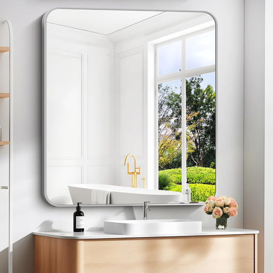 40" x 36"Bathroom Mirror, Silver Wall Mirror with Metal Frame, Decorative Rectangular Vanity Mirror for Bedroom Bathroom Living Room Entryway (Horizontal/Vertical)