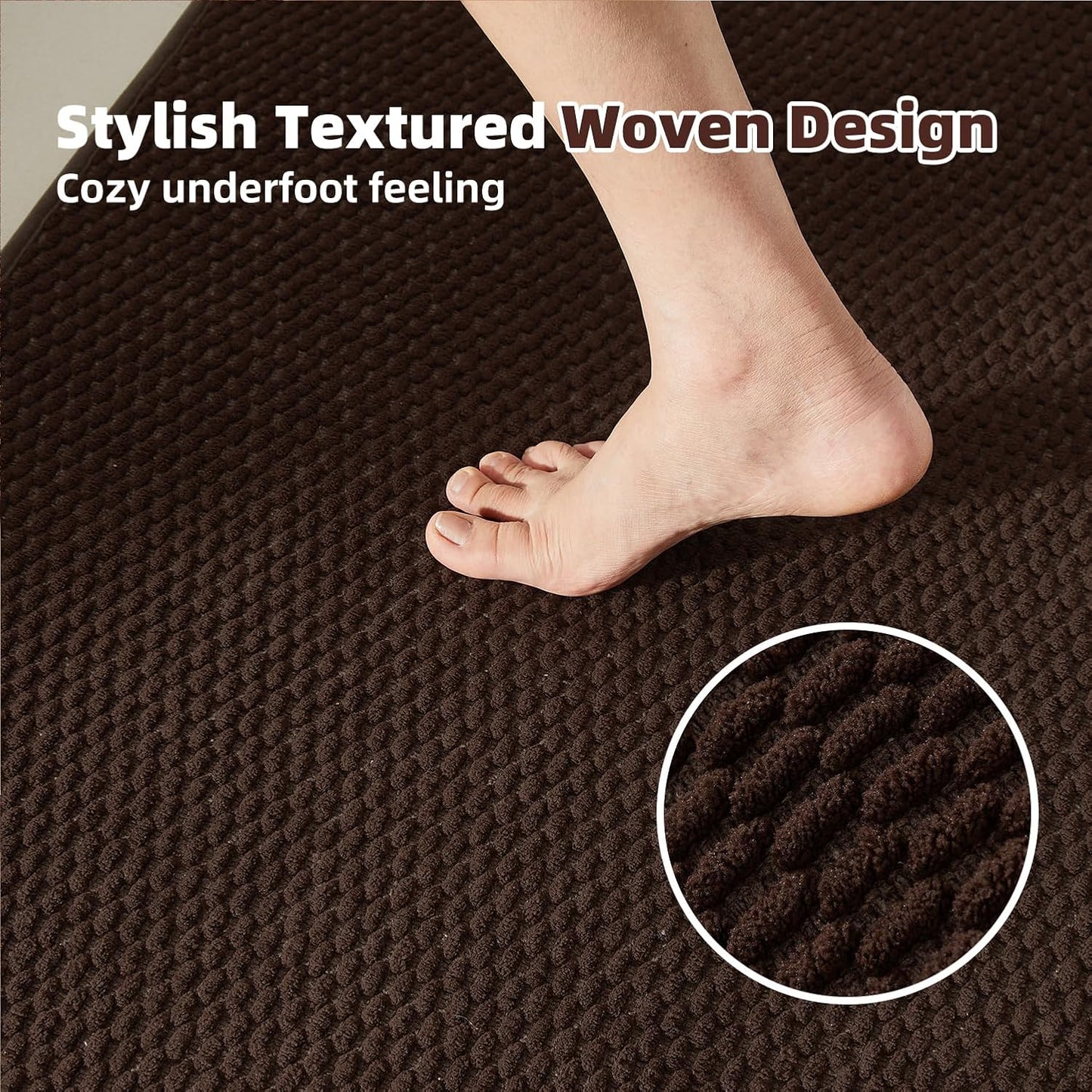 Bathroom Rugs Non Slip Washable, Super Absorbent Thin Bath Mat Quick Dry Low Pile Bathroom Rug, Brown 20"x48"