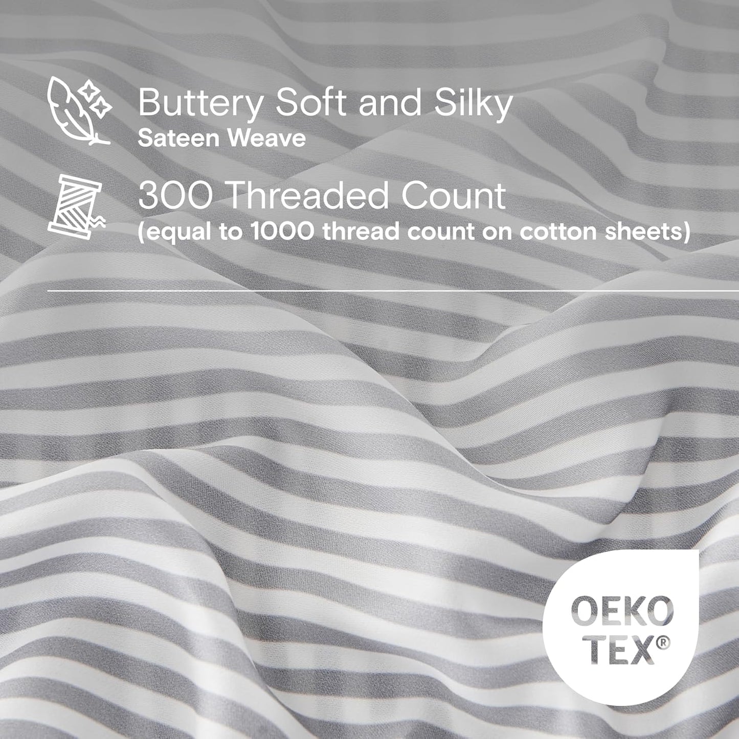 DOZ Duvet Cover Set, 100% Viscose derived from Bamboo, Organically Grown, Buttery Soft, Cooling Duvet Covers, High GSM, 1 Duvet Cover and 1 Pillowcase, 70"x90" (Stripe, Twin/Twin XL)