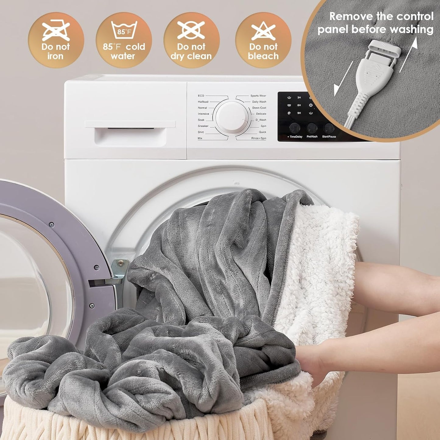 EHEYCIGA Heated Blanket Electric Blanket Queen Size - Heating Blanket with 5 Heating Levels & 10 Hours Auto Off, Soft Cozy Sherpa Washable Dual Control Blanket with Fast Heating, 84 x 90 Inches, Grey