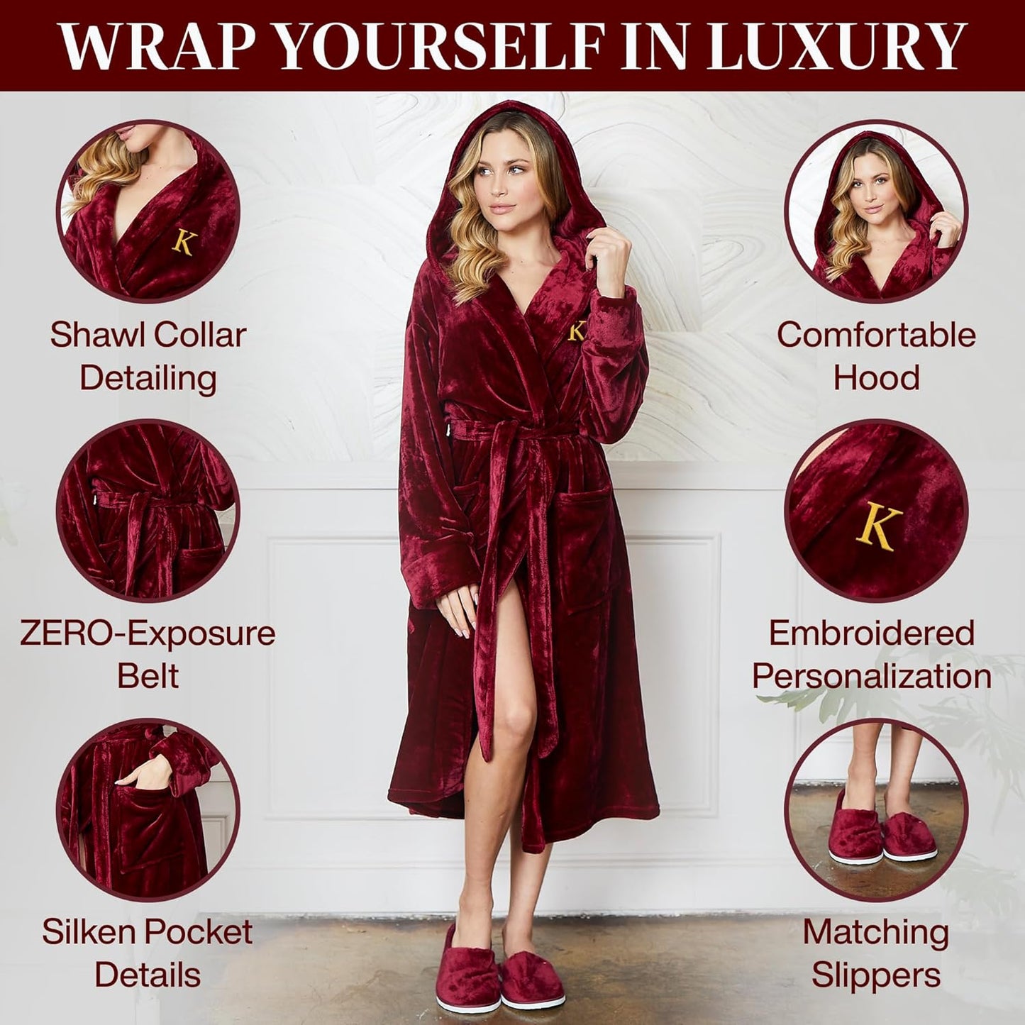 Lotus Linen Plush Robes for Women - Soft Bathrobe, Custom Monogram, Warm Fleece Robe with Pockets