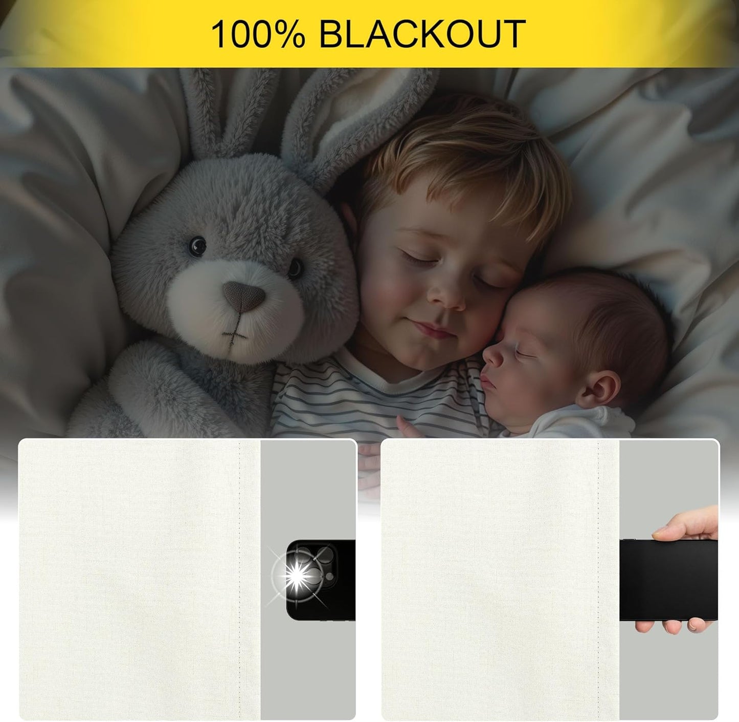 Ivory 100% Blackout Curtains 96 Inches Long 2 Panels Farmhouse Style Bedroom Windows Viral Basic Curtains for Living Room Black Out Neutral Drapes Linen Textured 52x96 Length Back Tab Pocket Off White