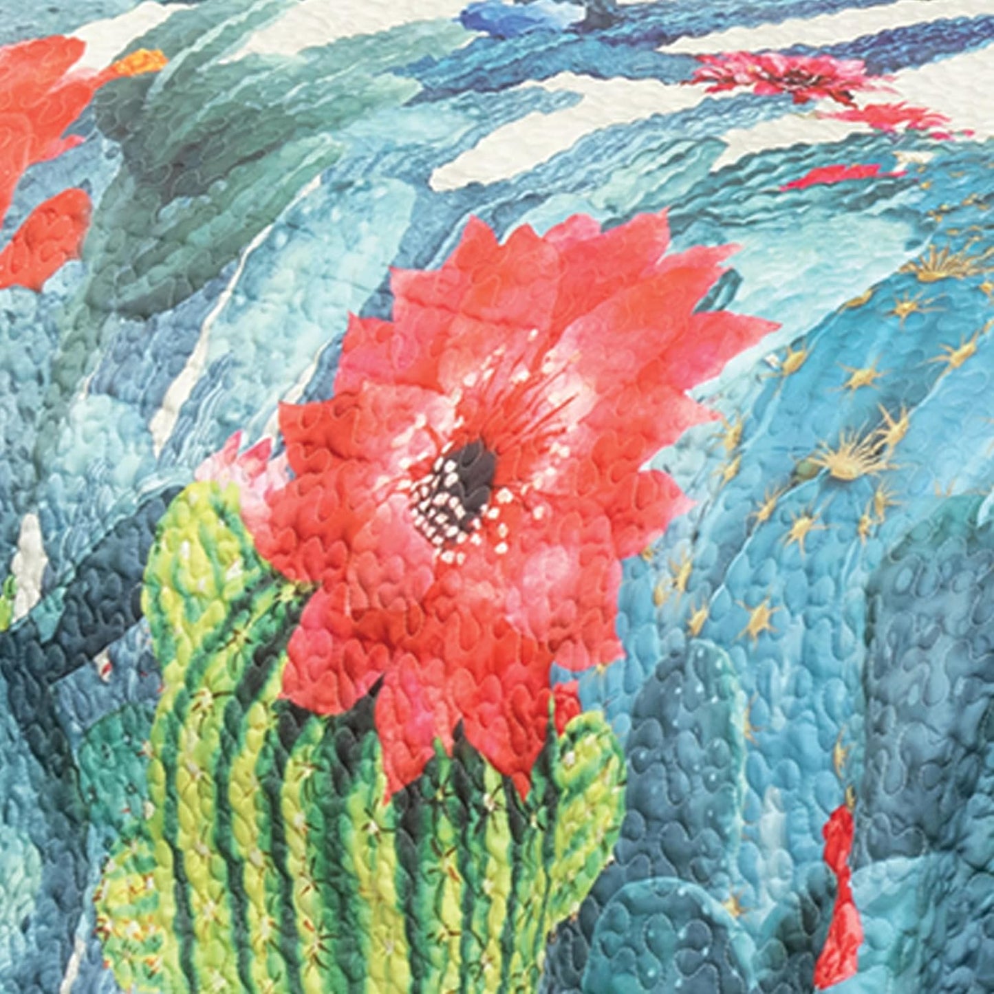 BLACK FOREST DECOR Blooming Desert Cactus Quilt Bed Set - King, Western Style, Bright Desert-Inspired Bedding, Machine Washable