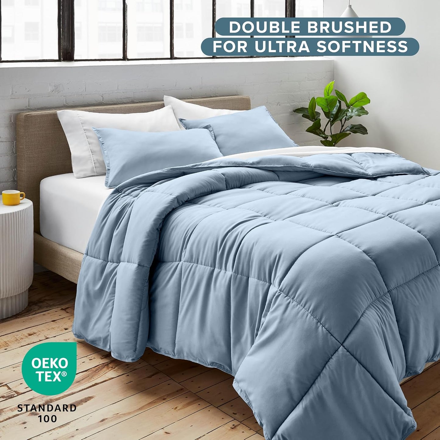 Bare Home Comforter Set - King/California King Size - Ultra-Soft - Goose Down Alternative - Premium 1800 Series - All Season Warmth (King/Cal King, Dusty Blue)