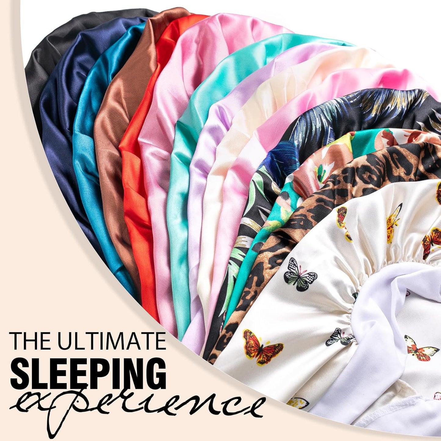 3Pcs Bonnets for Black Women - Satin Silk Bonnet with Stretchy Tie Band for Braids, Long Curly Hair (Black, Green, Brown)