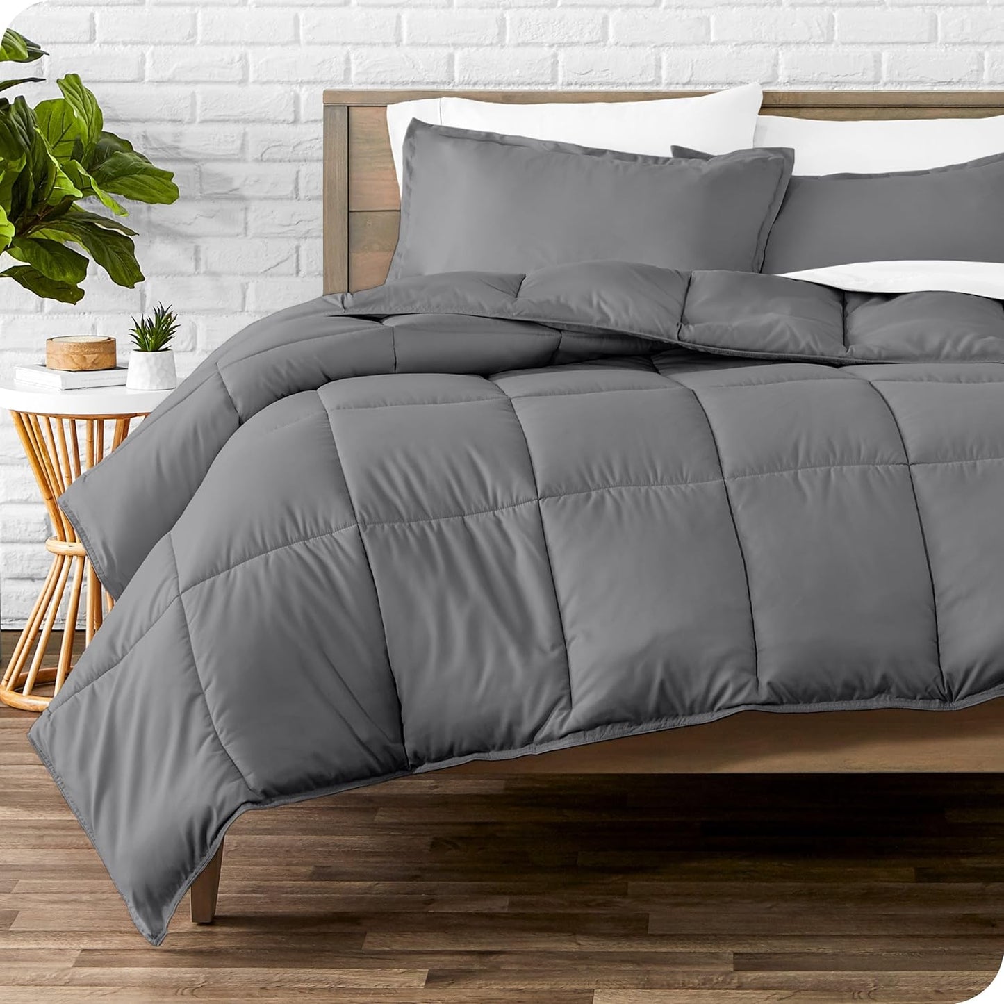 Bare Home Comforter Set - Queen Size - Ultra-Soft - Goose Down Alternative - Premium 1800 Series - Reversible - All Season Warmth (Queen, Chester Buffalo Plaid - White/Black)