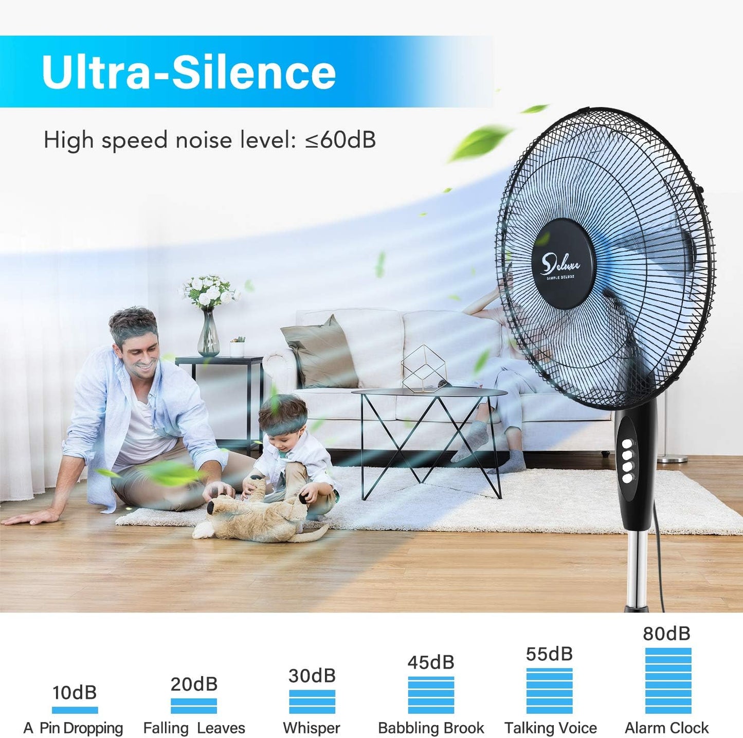 Simple Deluxe Oscillating 16'' 3 Adjustable Speed Pedestal Stand Fan for Indoor, Bedroom, Living Room, Home Office & College Dorm Use, 16 Inch, Black