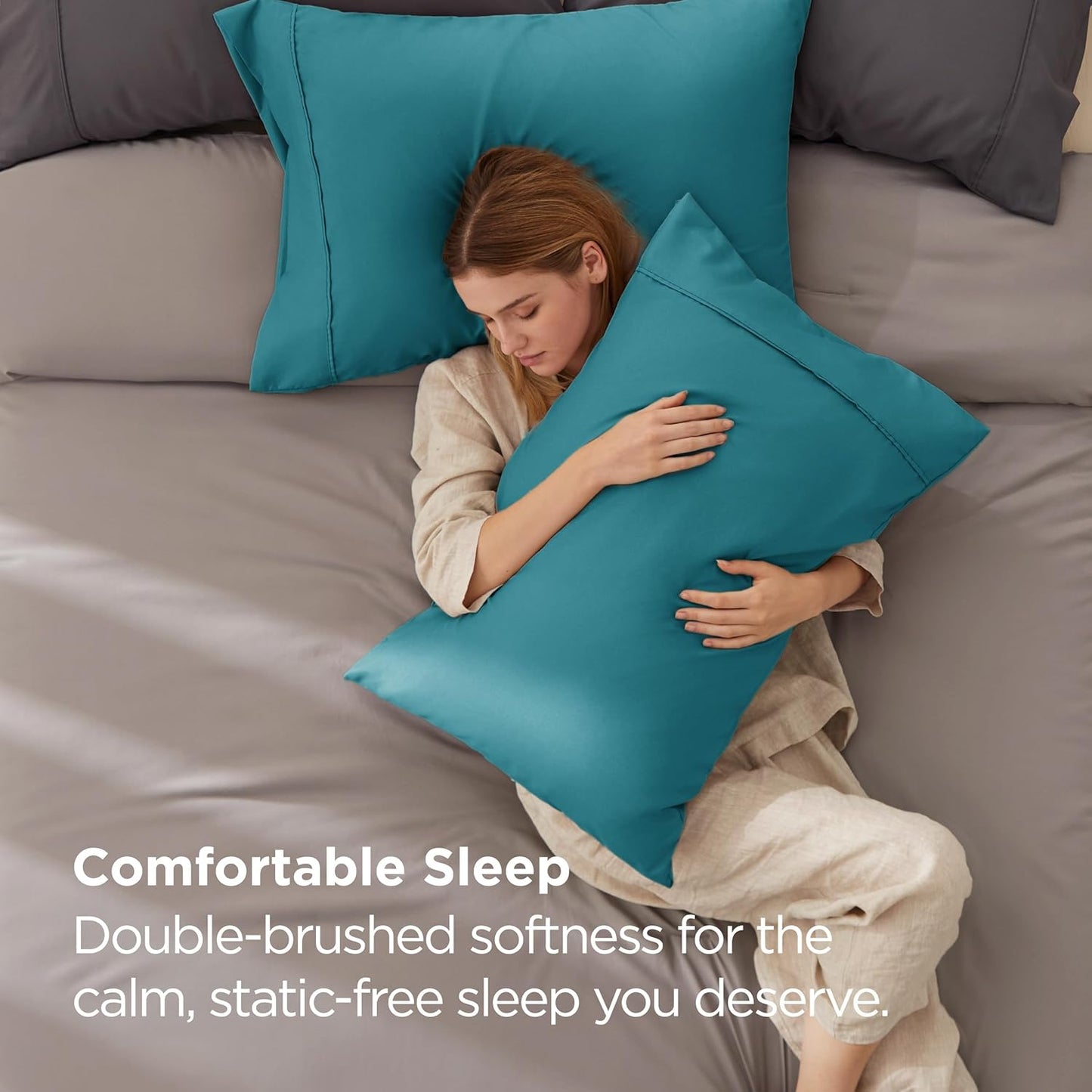 Bedsure Pillow Cases Standard Size Set of 2 - Teal Brushed Microfiber Pillowcases, Super Soft Pillowcase, Pillow Case Covers with Envelope Closure, Wrinkle, Fade and Stain Resistant, 20x26 Inches