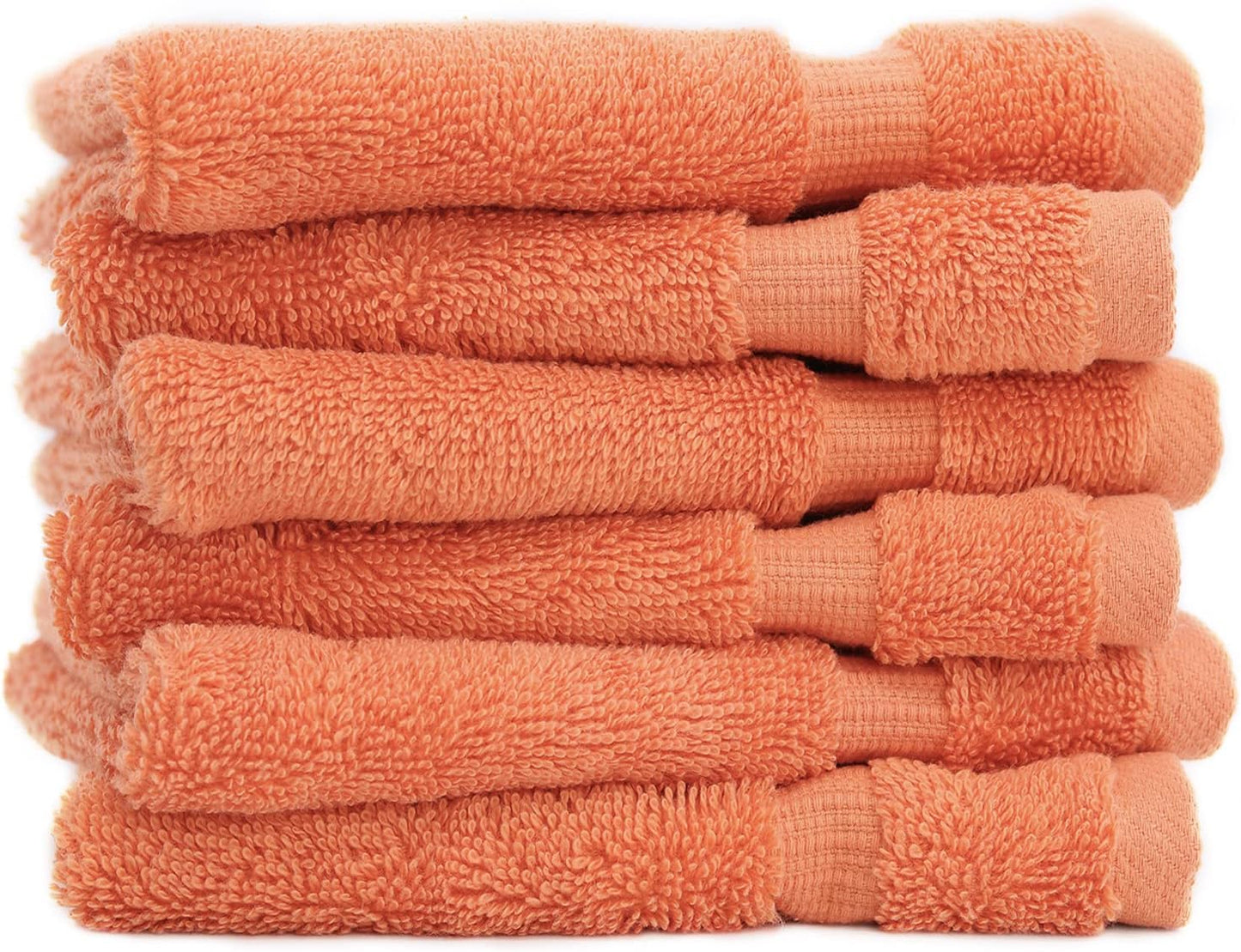 Luxury Hotel & Spa Towel Turkish Cotton Washcloths - Coral - Dobby Border - Set of 6