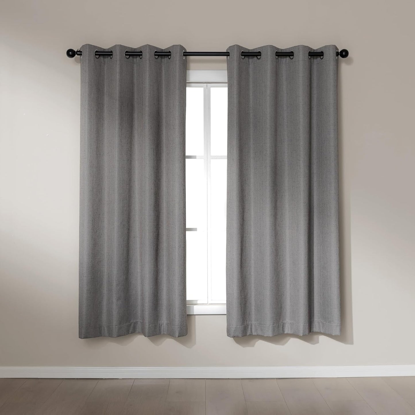 Amazon Basics Faux Linen Blackout Curtains for Bedroom and Living Room, 2-Piece Set with Grommets, 42" W x 72" L, Grey