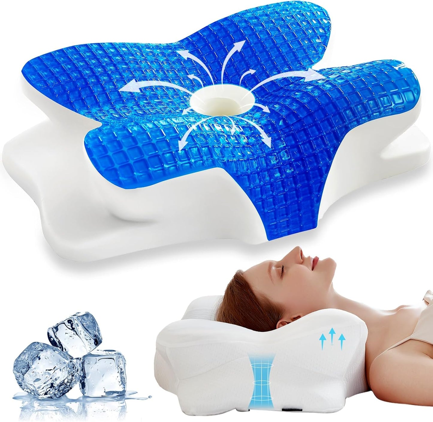 EUCIOR Cooling Gel Pillows for Neck and Shoulder,Cervical Pillow Cozy Sleeping,Odorless Ergonomic Contour Memory Foam Pillows for Side Back Stomach Sleepers with Pillowcase (White)