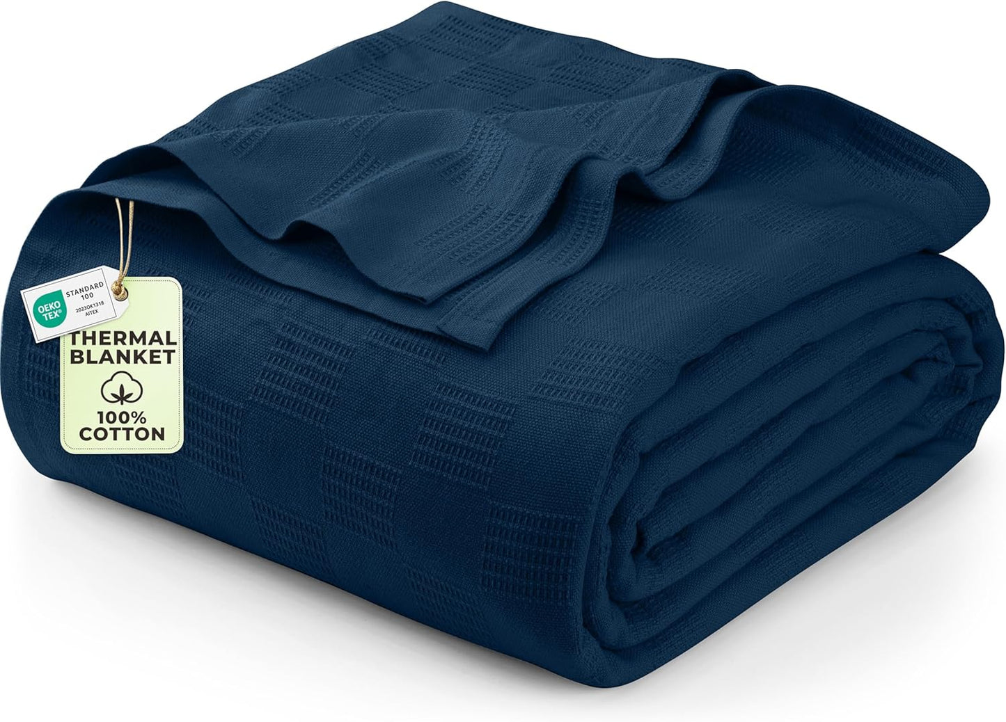 Utopia Bedding Navy 100% Cotton Blanket [Queen Size - 90x90 Inch] 350GSM Lightweight, Soft and Breathable Thermal Blanket for All Seasons