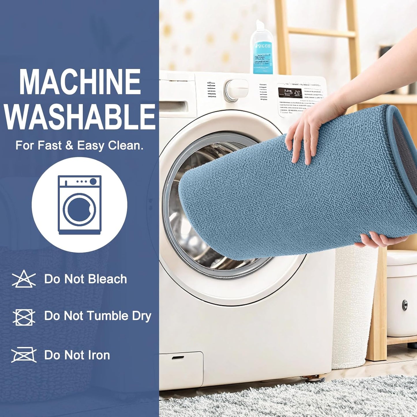 OLANLY Thick Memory Foam Bath Mat Rug 47x24, Extra Soft Absorbent Bathroom Rug, Quick Dry Bath Mats, Non-Slip, Machine Washable Carpet for Bathroom, Tub and Shower, Home Decor Accessories, Airy Blue