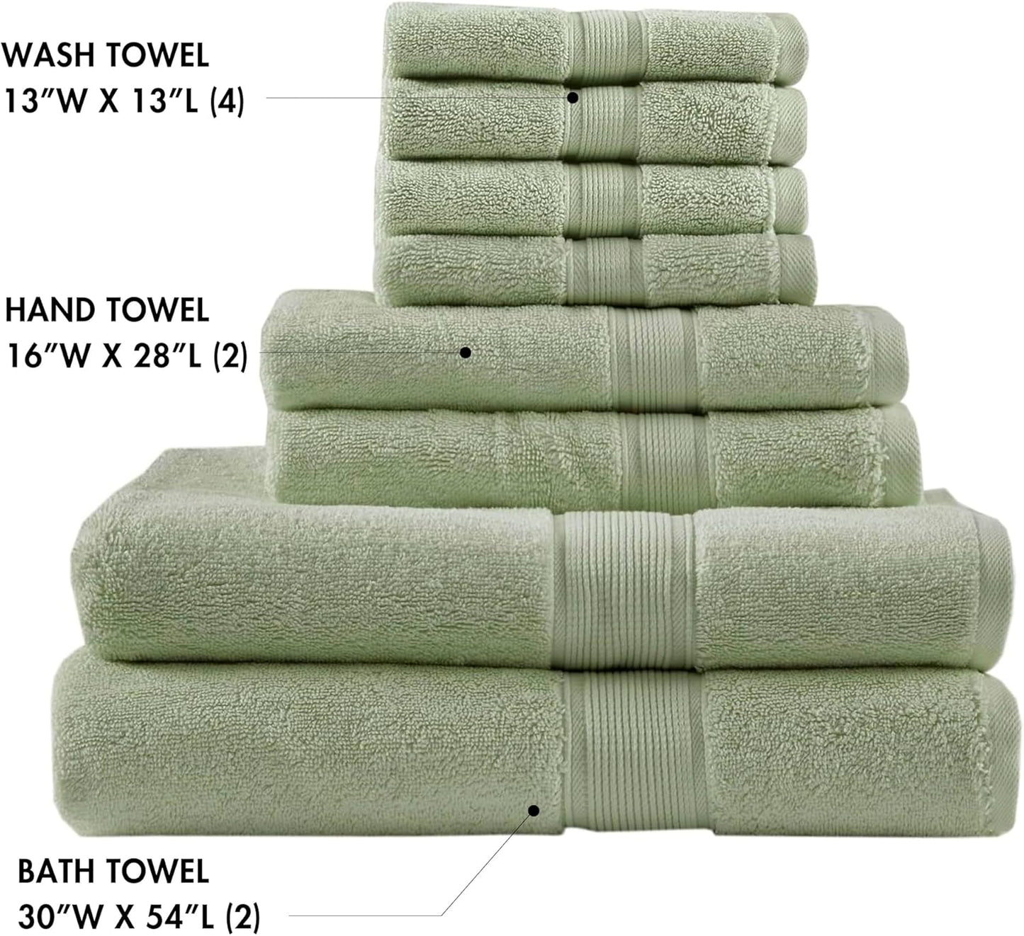 Madison Park 800GSM Bathroom Towel Set of 8 100% Cotton Bath Towel Set for Bathroom Luxurious Highly Absorbent 2 Bath Towels 2 Hand Towels 4 Washcloths Quick Dry Spa Quality Sage Green