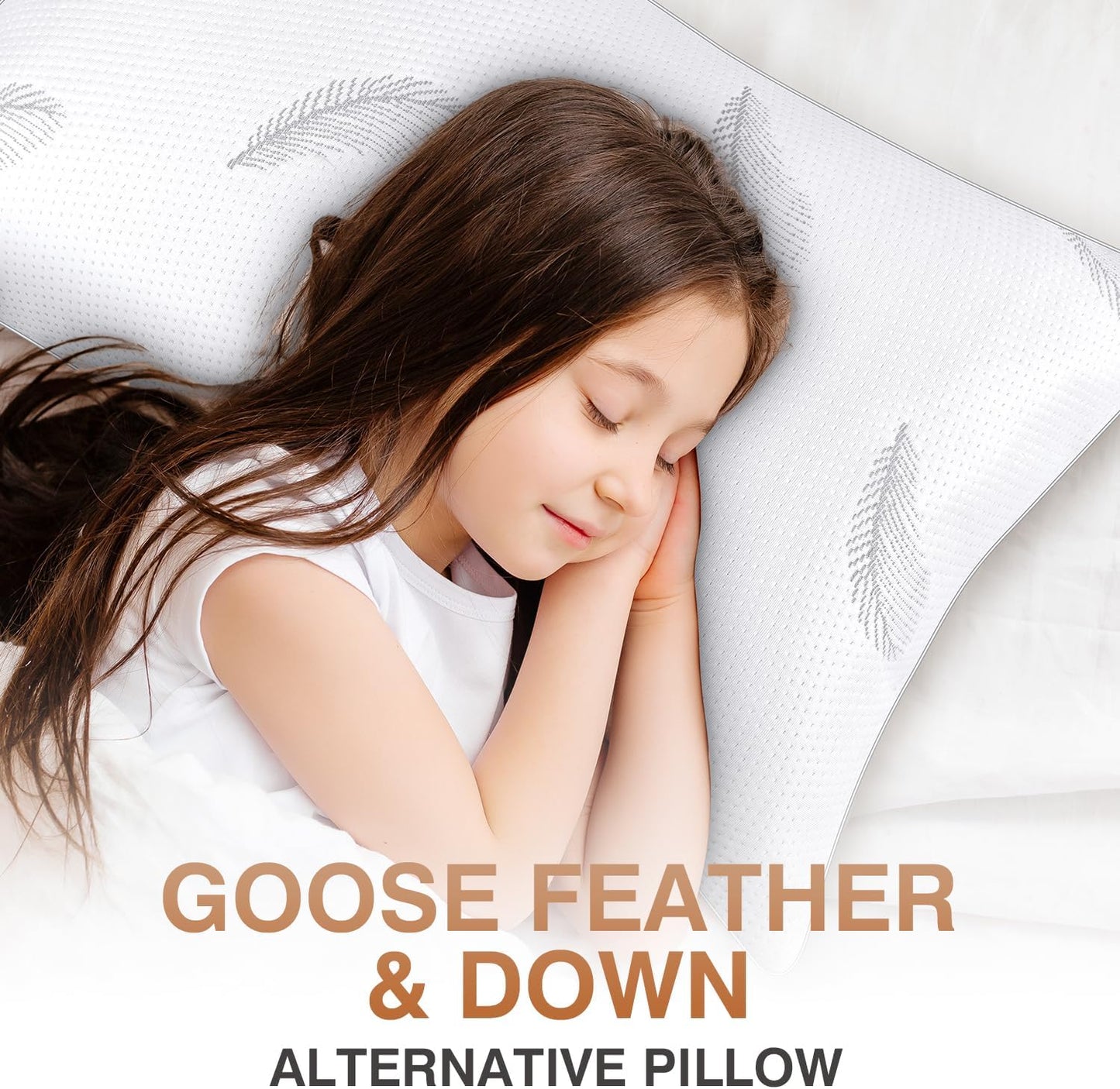 Goose Feather Pillows Bed Pillow - Hotel Down Pillows Queen Size Set of 2, Ultra Soft Bed Pillow for Sleeping, Fluffy Support Surround Fill Polyester for Back, Stomach, Side Sleepers