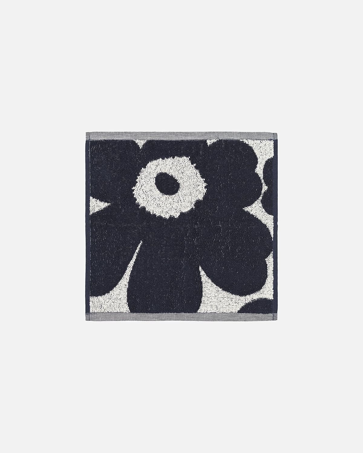 MARIMEKKO Unikko Terry Cotton Washcloth (Dark Blue) – Floral Patterned Washcloths – 12 in x 12 in