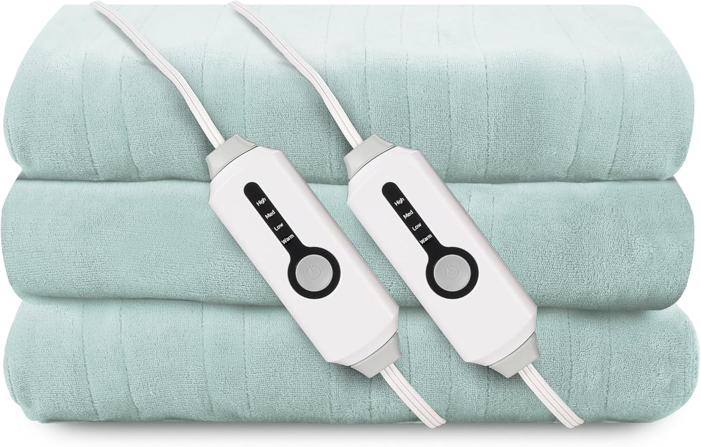Electric Heated Blanket 90"x100" King Size, Soft Coral Fleece, Dual Controllers with 4 Heating Levels and 10 Hours Auto-Off, Machine Washable, Cozy Plush Fabric for Home, Mint Green
