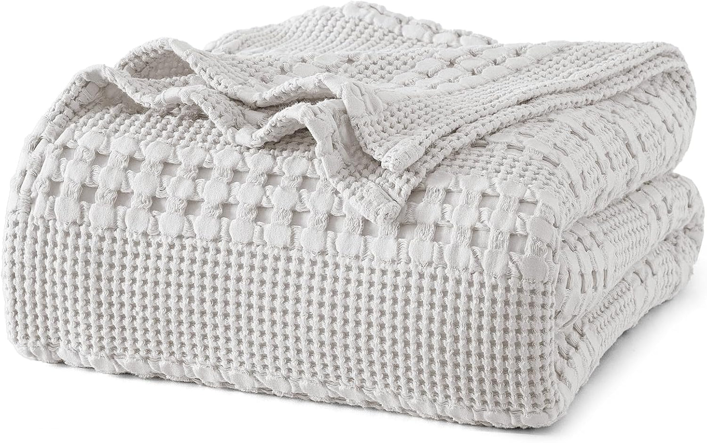 PHF 100% Cotton Waffle Weave Blanket Queen Size for Bed, Soft Lightweight & Breathable, All-Season Comfort, Luxury Aesthetic Woven Bedding for Home Decor, 90"x90", Light Grey