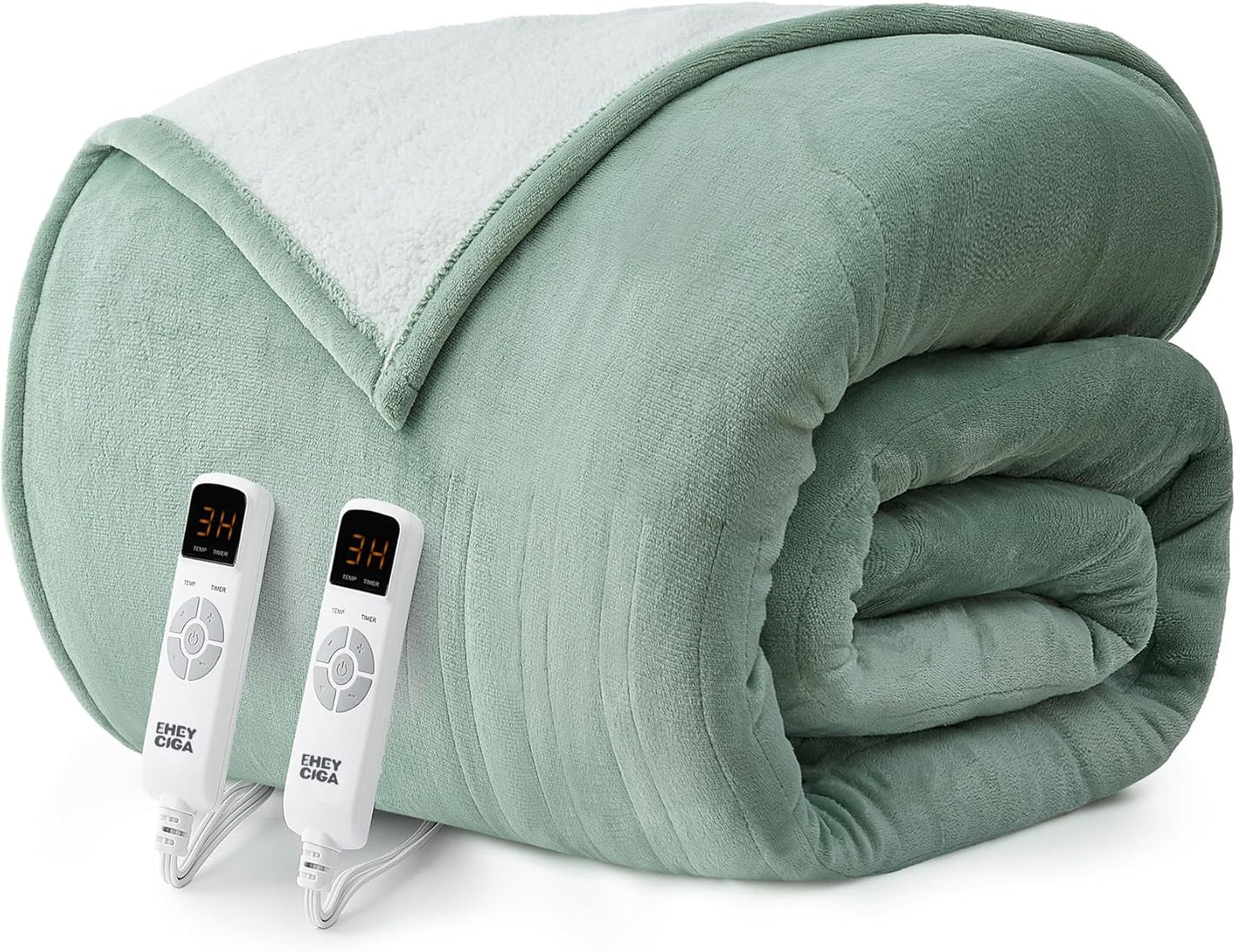 EHEYCIGA Heated Blanket - Queen Size with 9 Heating Levels & 10 Hr Auto Off, Soft Cozy Sherpa Washable Dual Control Blanket, 84 x 90 Inches