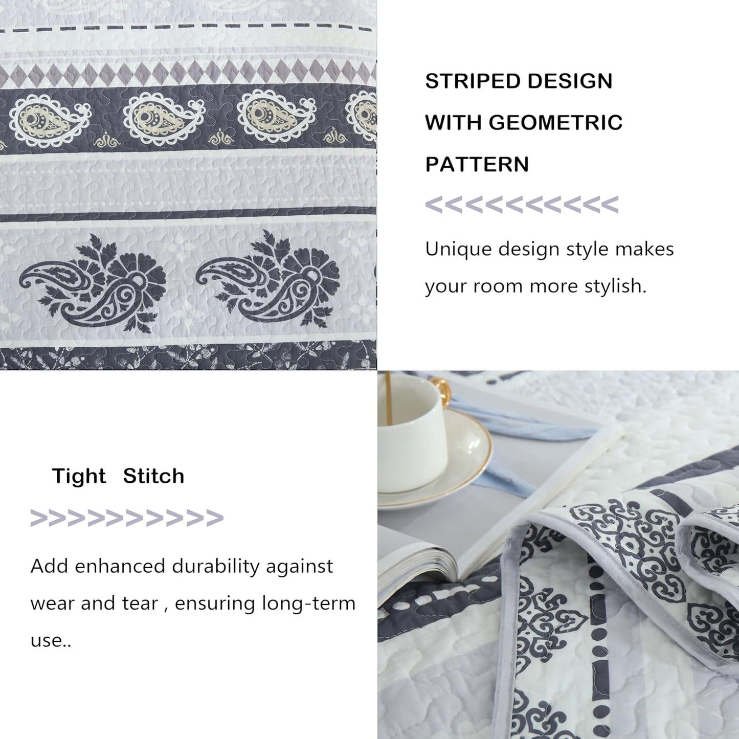 Quilt King Size,Cotton Bedding Set, Purple King Size Comforter, Luxury Striped Bed Set, Reversible Bedspread All Seasons,Lightweight Soft 3 Piece