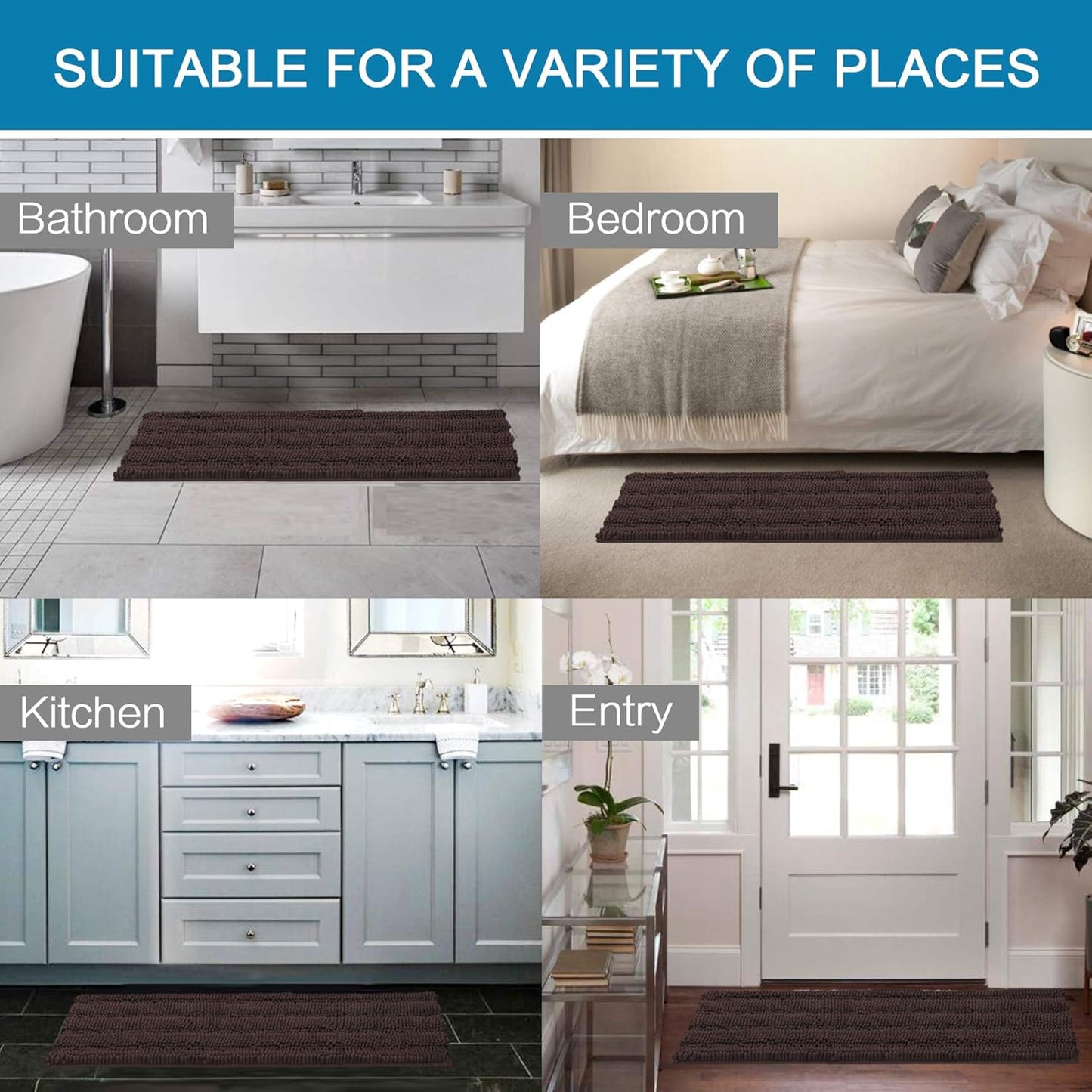 H.VERSAILTEX Bathroom Rugs Bath Mat Runner Rug Non Slip Kitchen Rug Extra Long Bath Rug Runners Oversized 59" x 20" Absorbent Washable Dry Fast Plush Area Rug for Bathroom/Bedroom - Chocolate