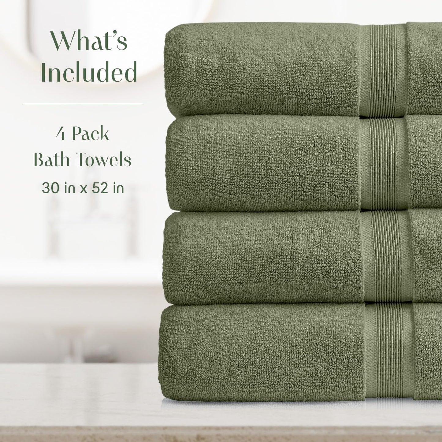 Springtree Home Luxury Viscose from Bamboo Bath Towel Set of 4 | 35% Viscose from Bamboo - 65% Cotton | Absorbent Quick-Dry Towels for Bathroom | Oeko-TEX Standard 100 Cotton | Lily Pad Green