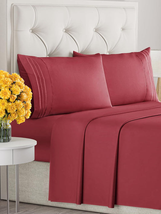 Full Size 4 Piece Sheet Set - Extra Soft, Breathable And Cooling Sheets - Hotel Luxury Durable Bed Sheets for Women & Men - Deep Pockets, Easy-Fit & Wrinkle-Free Sheets - Berry Oeko-Tex Bed Sheet Set