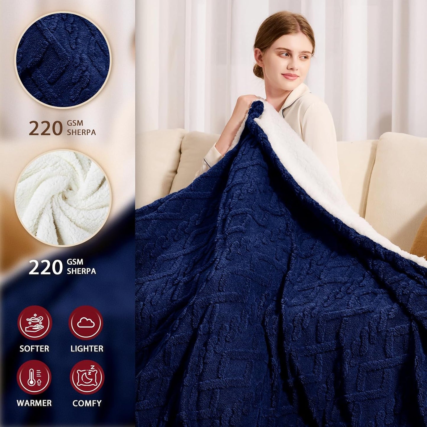Heated Electric Blanket Full Size-72"x84" Heating Blanket with 10 Heating Levels & 5 Time Settings Over-Heat Protection，Winter Warmer for Adults with ETL Certification（Navy Blue）