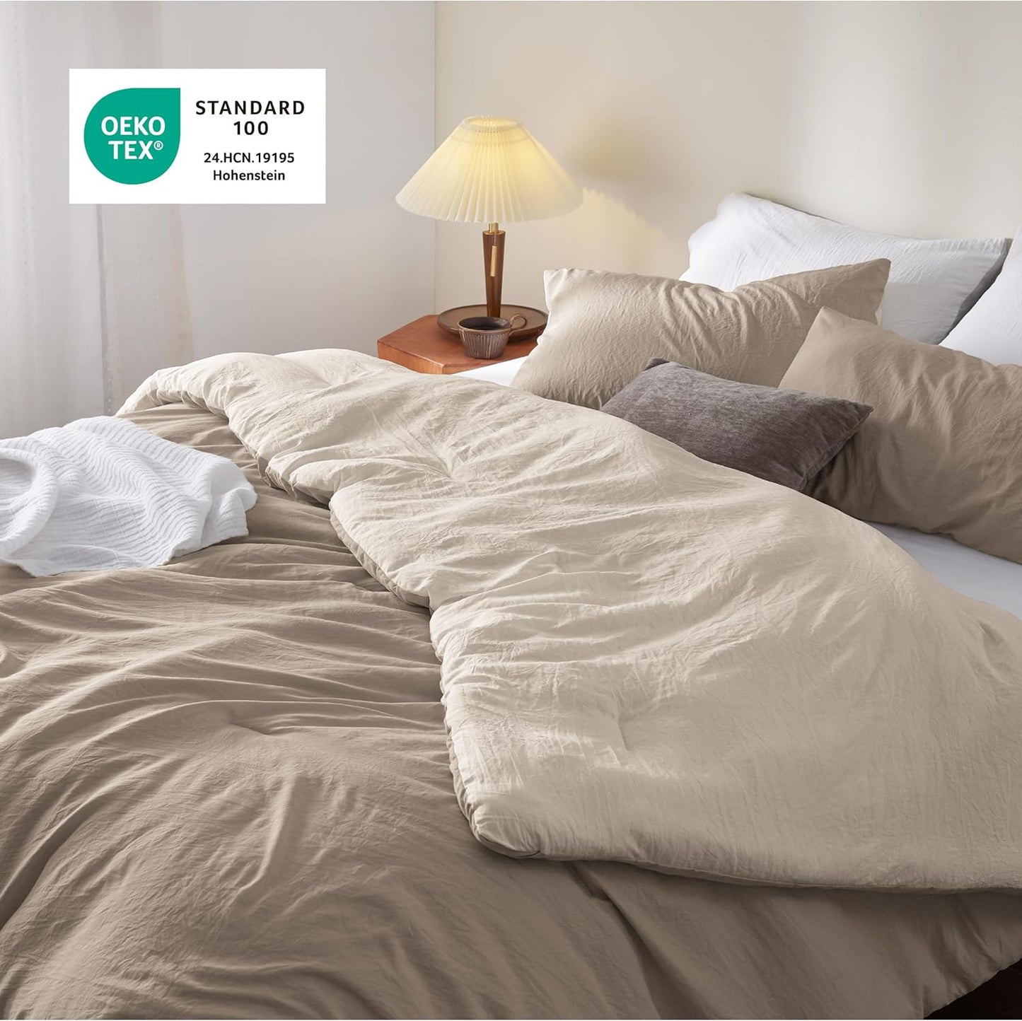 Bedsure Queen Size Comforter Set, Reversible Khaki Soft Prewashed Bedding for All Seasons, 3 Pieces Warm Down Alternative Bed Set, 1 Lightweight Comforter (90"x90") and 2 Pillowcases (20"x26")