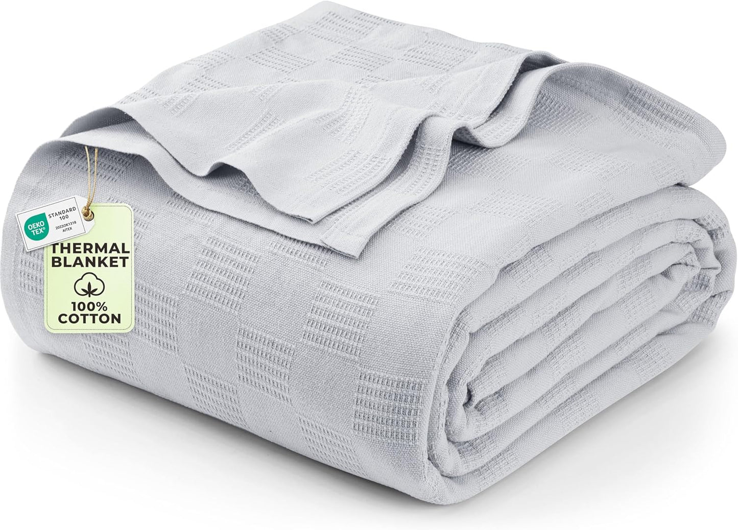 Utopia Bedding Silver 100% Cotton Blanket [Twin Size - 90x72 Inch] 350GSM Lightweight, Soft and Breathable Thermal Blanket for All Seasons