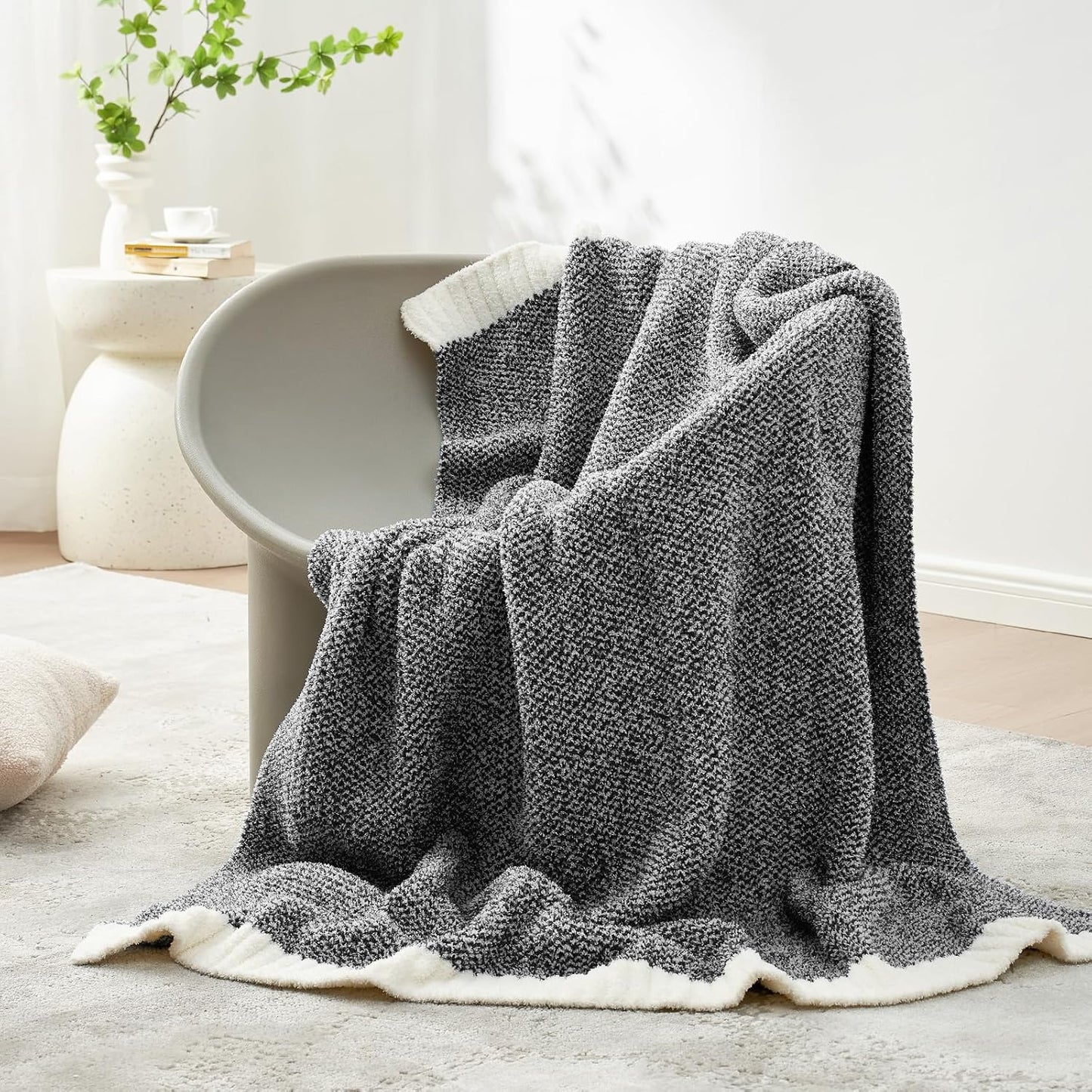 Snuggle Sac Heather Black Throw Blanket for Couch 50x70 inches, Super Soft Warm Blankets Cozy Knit Fuzzy Plush Lightweight Oversized Throws for Sofa, Bed, Camping, Picnic, Black, 50" x 70"