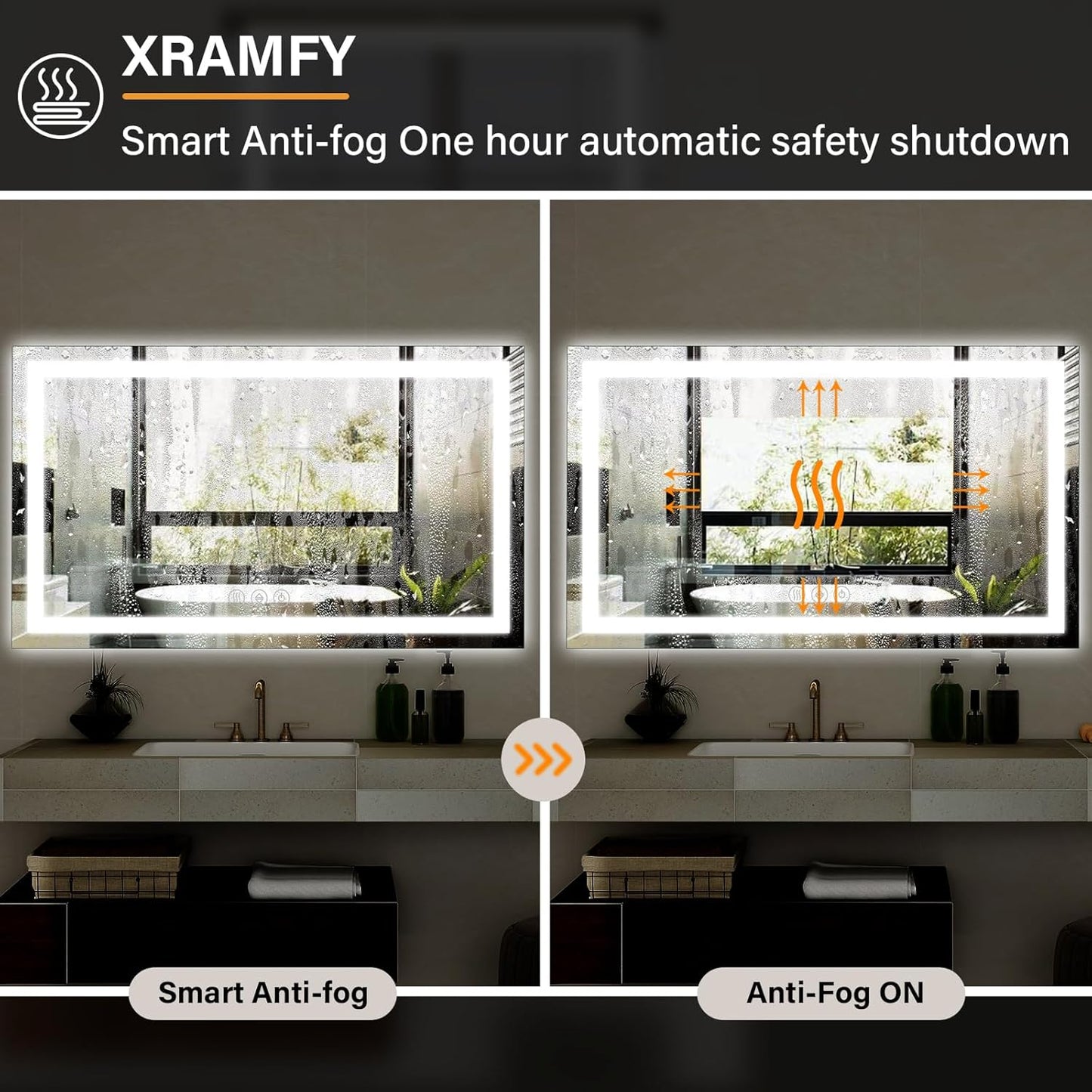 40"x 60"LED Bathroom Mirror, Backlit + Front Lit, LED Bathroom Mirror with Lights for Wall, 3 Colors, Anti-Fog, Dimmable Brightness, Memory Function, Tempered Glass