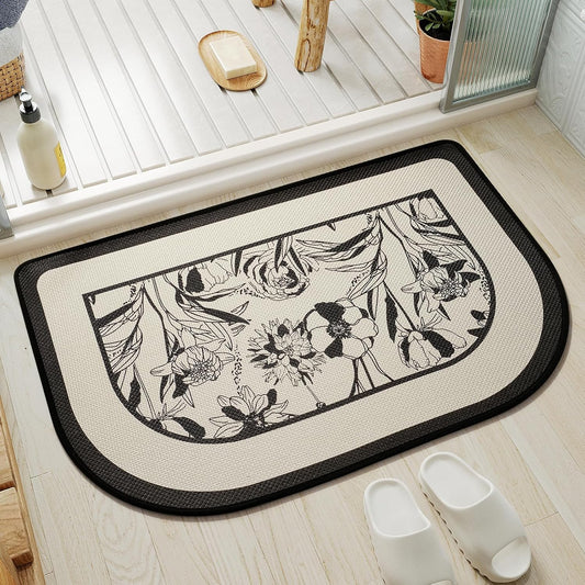Half Circle Bath Mat,Thin Bathroom Rugs Fit Under Door Quick Dry Non Slip Washable Bathroom Mat with Rubber Backing,Absorbent Woven Half Round Shower Rug