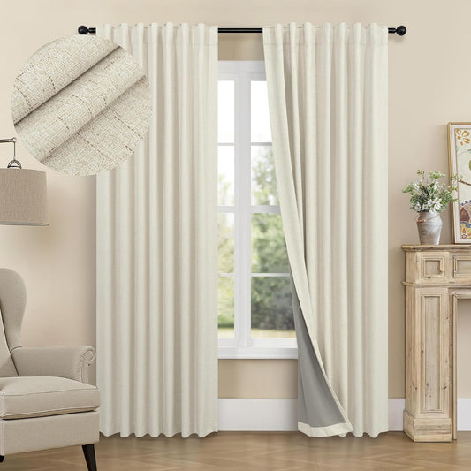 Darkening Curtains for Bedroom 72 Inch Length 2 Panels Coastal Linen Textured Blackout Curtains for Nursery Room Divider Office Cabin Closet Draft Blocking Block Out Kids Drape 52x72 Long Sand Beige