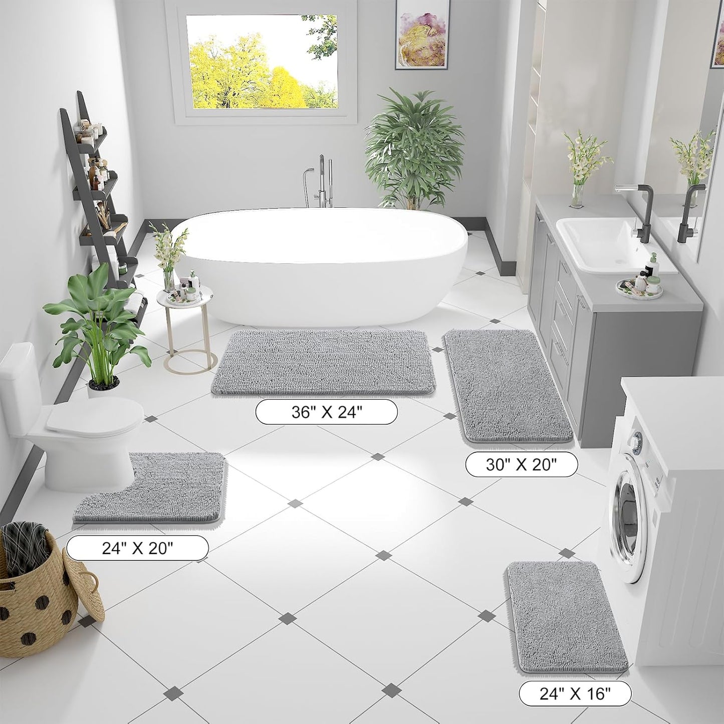 OLANLY Bathroom Rugs 59x24, Extra Soft Absorbent Chenille Bath Rugs, Rubber Backing Quick Dry, Machine Washable Bath Mats for Bathroom Floor, Tub and Shower, Home Decor Accessories, Light Grey