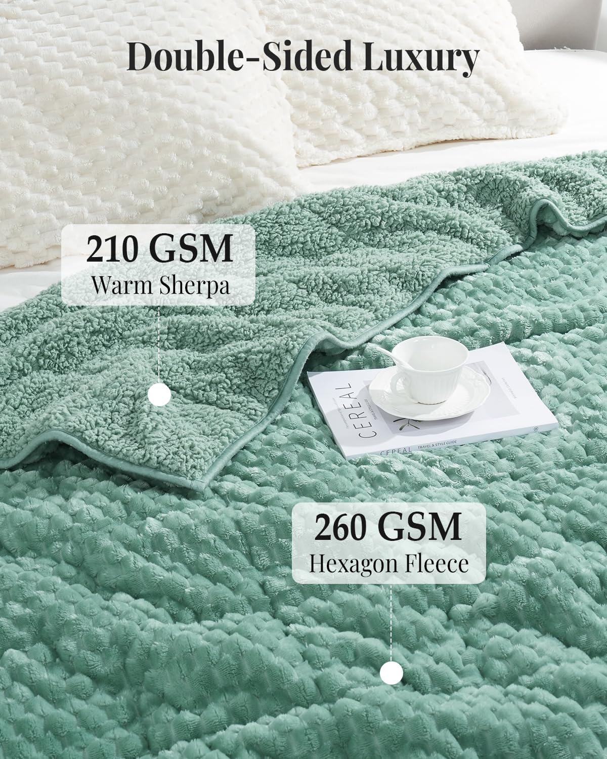 Topblan Sherpa Weighted Blanket for Adluts, Soft Cozy Jacquard Fleece Weighted Blankets Queen Size 20lbs, Thick Heavy Blanket for Sleeping, 60 x 80 inches, Sage Green