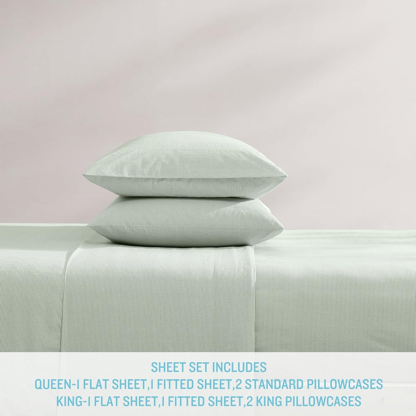 Tommy Bahama - King Sheets, Washed Percale Cotton Bedding Set, Soft & Breathable Bedroom Decor with Deep Pockets (Island Cays Stripe Green, King)