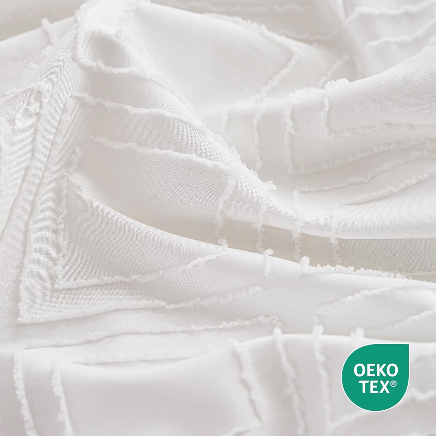 JELLYMONI Duvet Cover Twin Size White - 3PCS Boho Duvet Cover Set Plaid Polyester Tufted Bohemian Jacquard Knit Textured Comforter Cover 68×90in Rhombic Geometric Pattern Corner Ties & Zipper