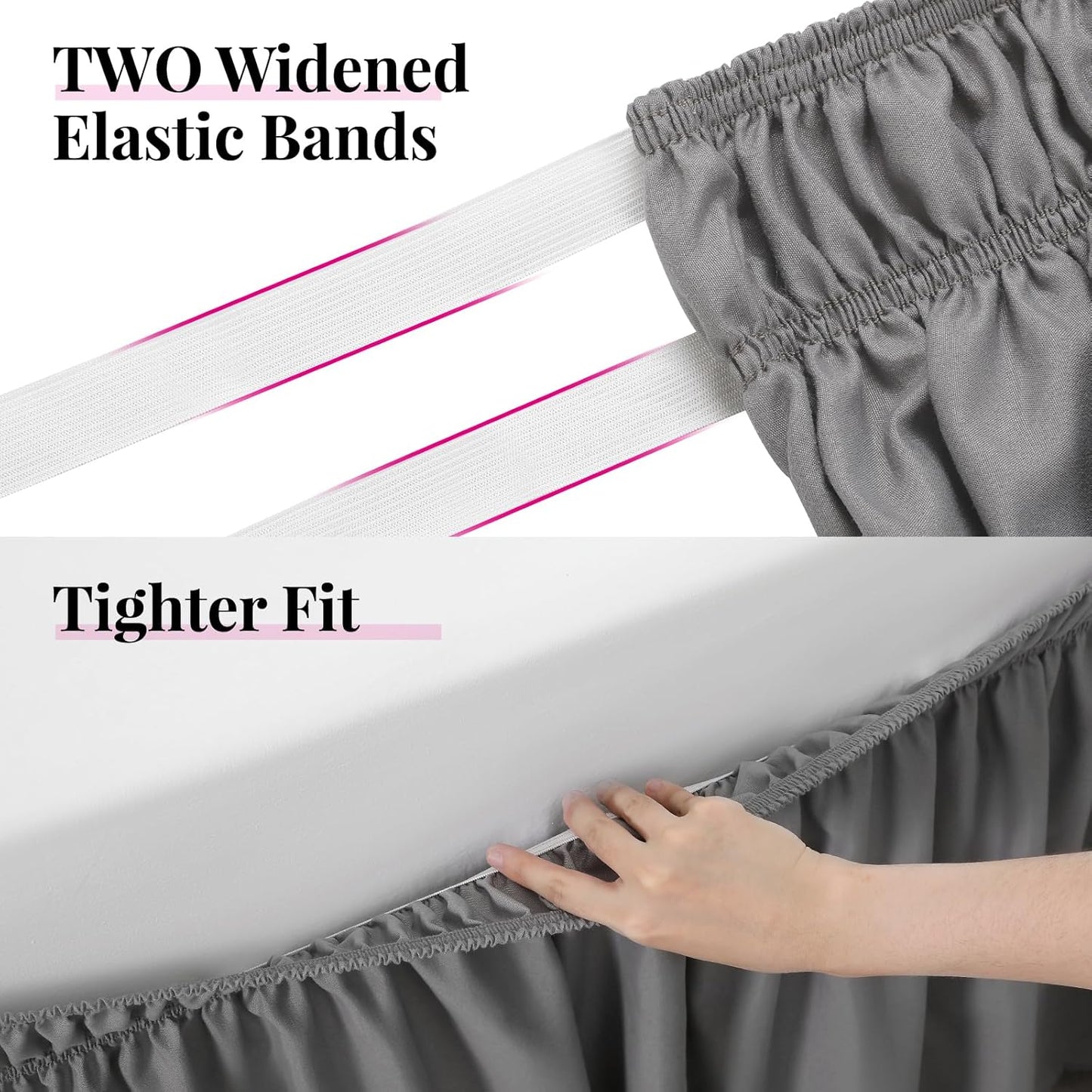 RIMELA Bed Skirt Full Size Silver Grey Bed Skirt 15 Inch Drop, Wrap Around Elastic Adjustable Bedskirt, Dust Ruffle for Bed Frame & Box Spring Soft Durable Fabric Machine Washable Easy to Install
