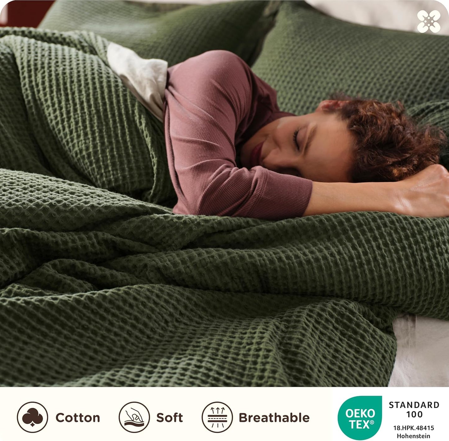 Bedsure Cotton Duvet Cover Full - 100% Cotton Waffle Weave Olive Green Duvet Cover Set, GentleSoft™ and Breathable Bedding Set for All Season, 3 Pieces, 80"x90"