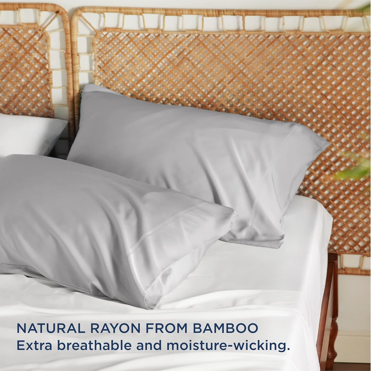 Bedsure King Size Pillow Cases Set of 2, Cooling Pillow Cases King, Rayon Derived from Bamboo Light Grey Pillowcases, Breathable & Silky Soft Bedding Pillow Covers with Envelope Closure, 20x36 Inches