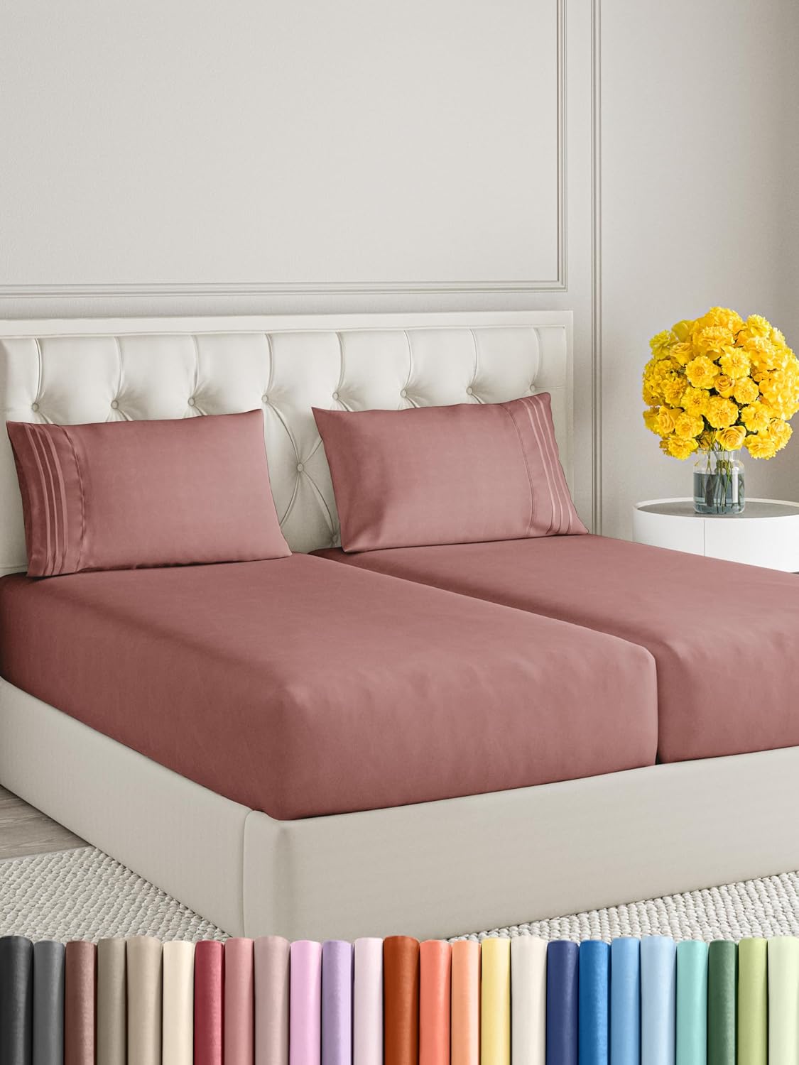 Split King Size 5 Piece Sheet Set - Extra Soft, Breathable & Cooling Sheets - Hotel Luxury Durable Bed Sheets for Women & Men - Deep Pockets, Easy-Fit & Wrinkle-Free Sheets - Clay Oeko-Tex Bed Sheets