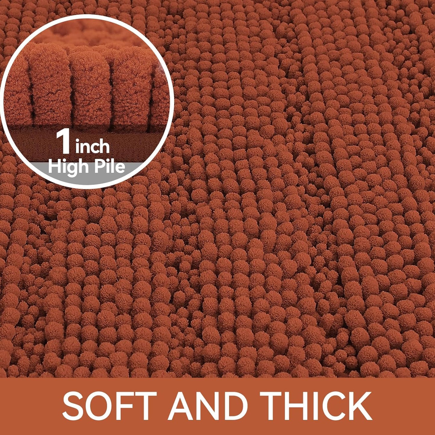 Bcoimo 24"×17" Chenille Bath Mat – Non-Slip with Backing Bath Rug Ultra-Absorbent and Machine Washable Bathroom Mat Quick-Dry Design. Ideal for Bathroom and Tub Areas