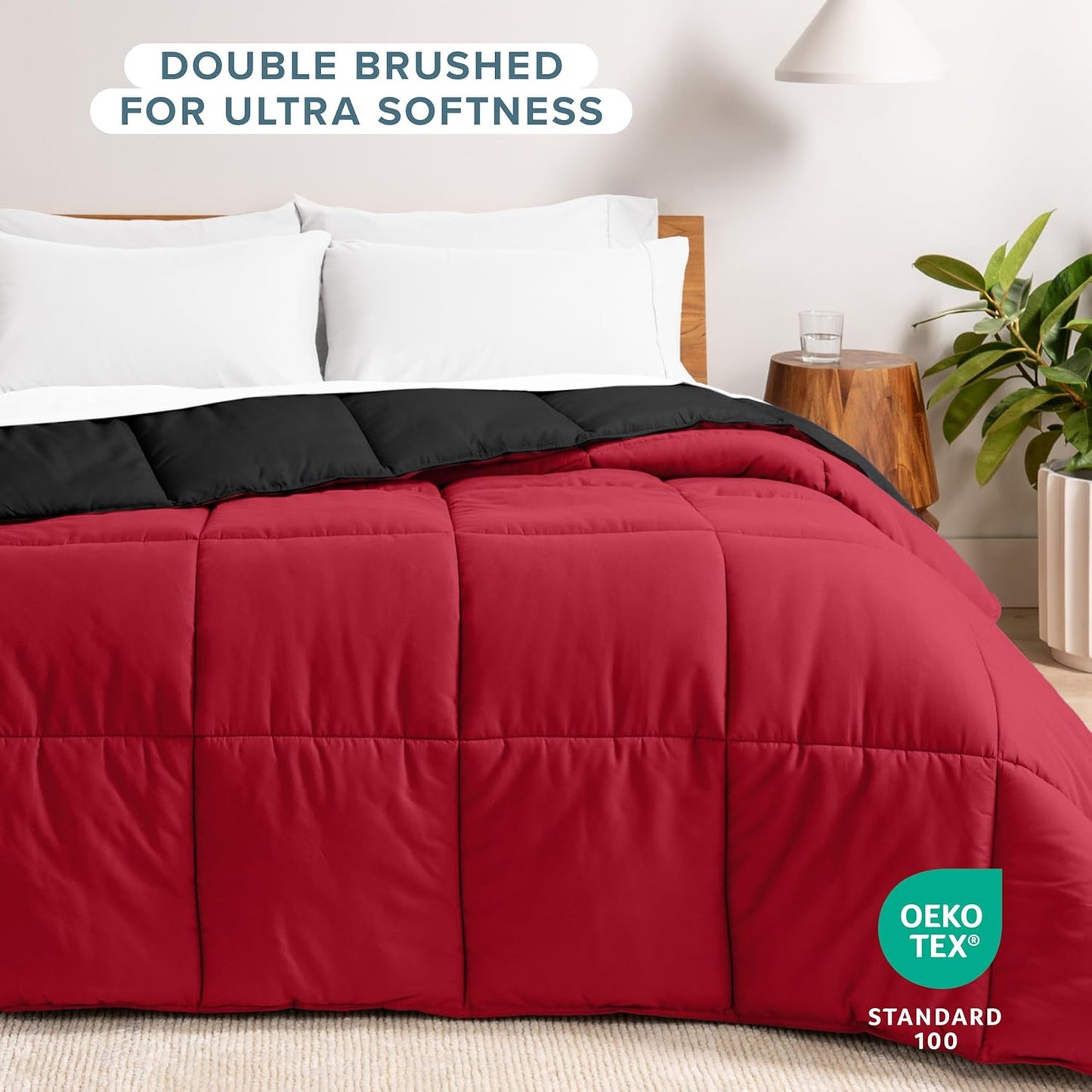 Bare Home King/California King Comforter - Reversible Colors - Goose Down Alternative - Ultra-Soft - Premium 1800 Series - All Season Warmth - Bedding Comforter (King/Cal King, Black/Red)