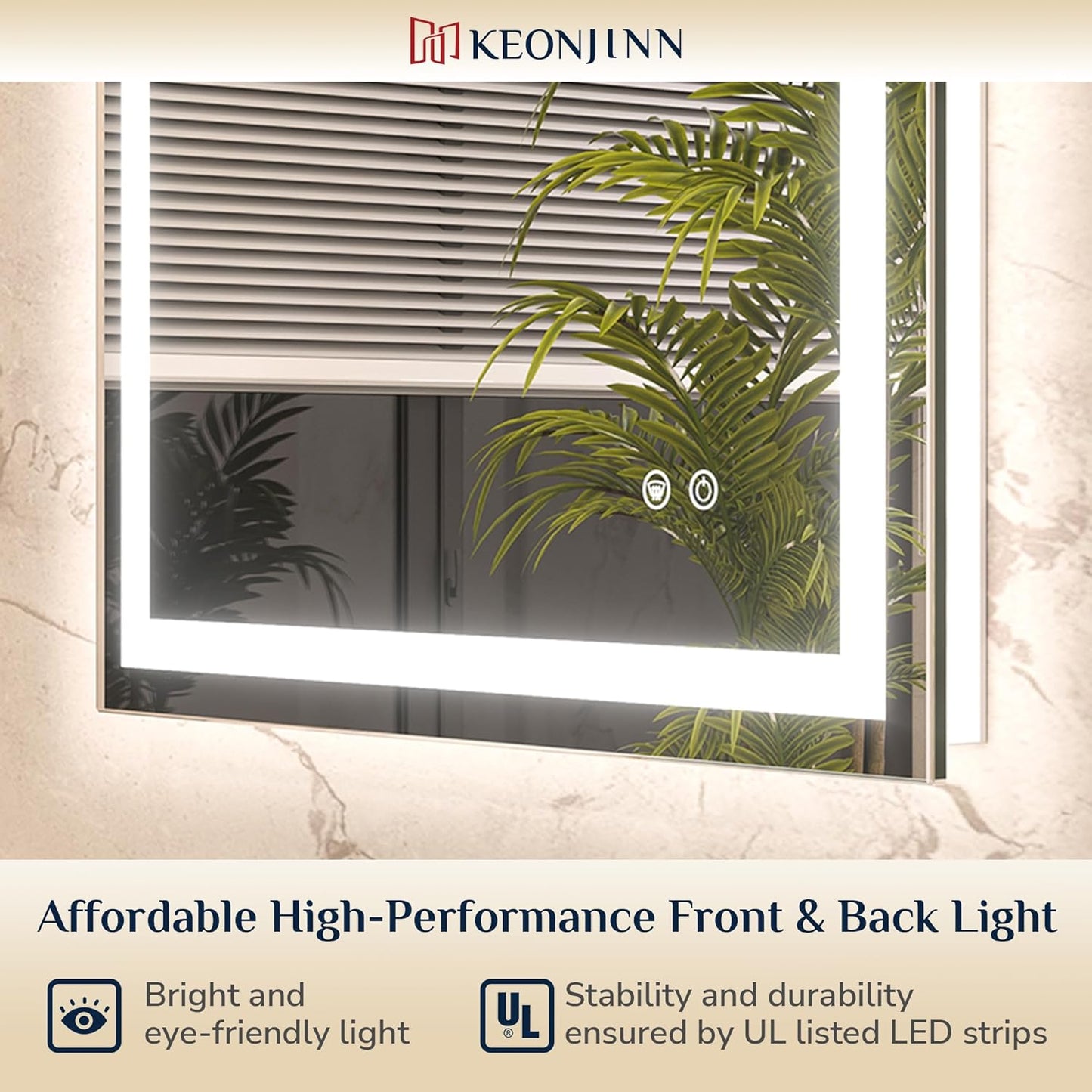 Keonjinn LED Bathroom Mirror with Lights 36" x 36", Frontlit & Backlit LED Mirror for Bathroom Wall with Dimmable 3-Color Lights, Anti-Fog Mirror with HD Tempered Glass, UL-Listed LED Driver