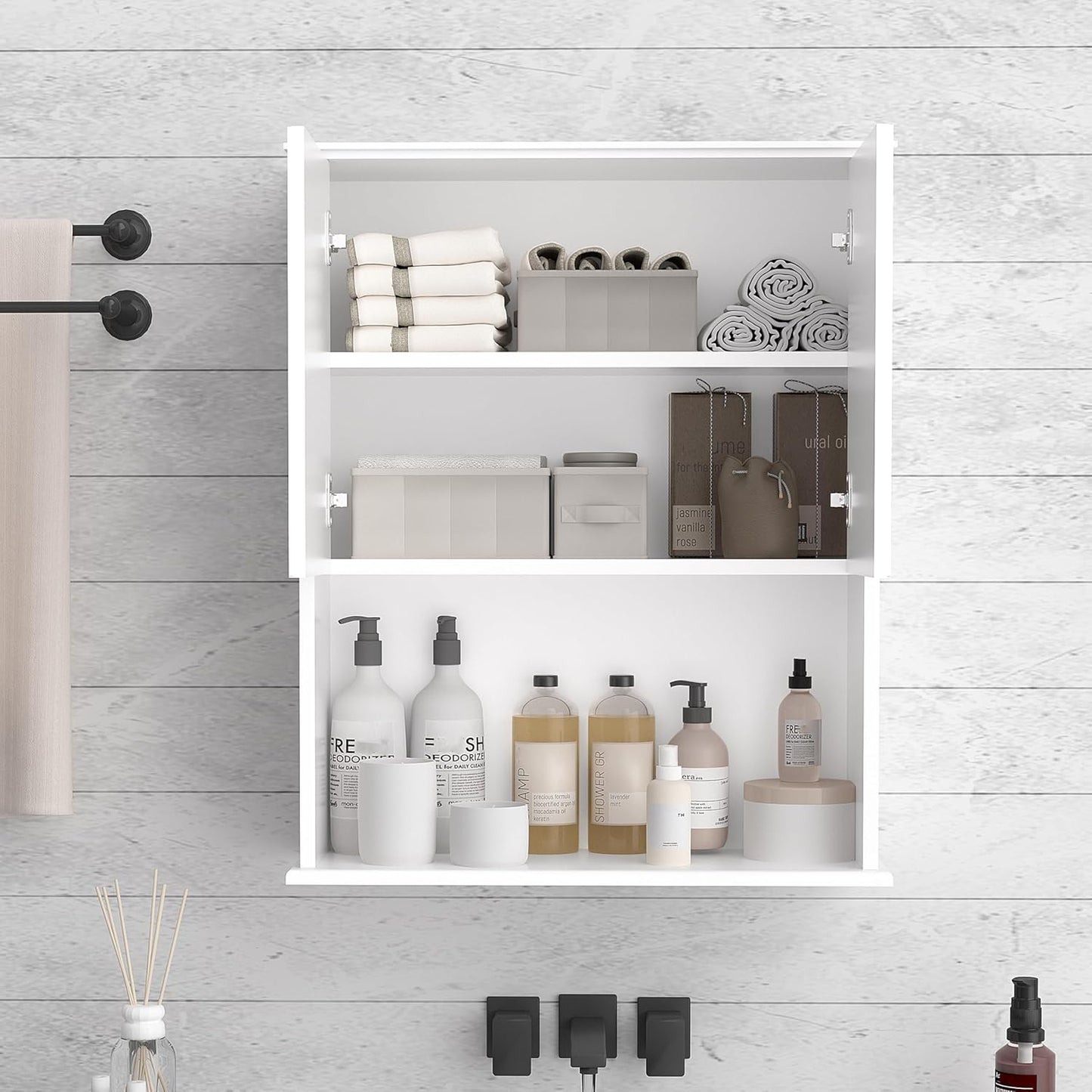 Bathroom Wall Cabinet Wooden with 2 Doors,Over the Toilet Storage Cabinet,Bathroom and Laundry Wall Mount Storage Medicine Cabinet with Open and Adjustable Shelf,Easy Assembly (Style A -1 PC, White)