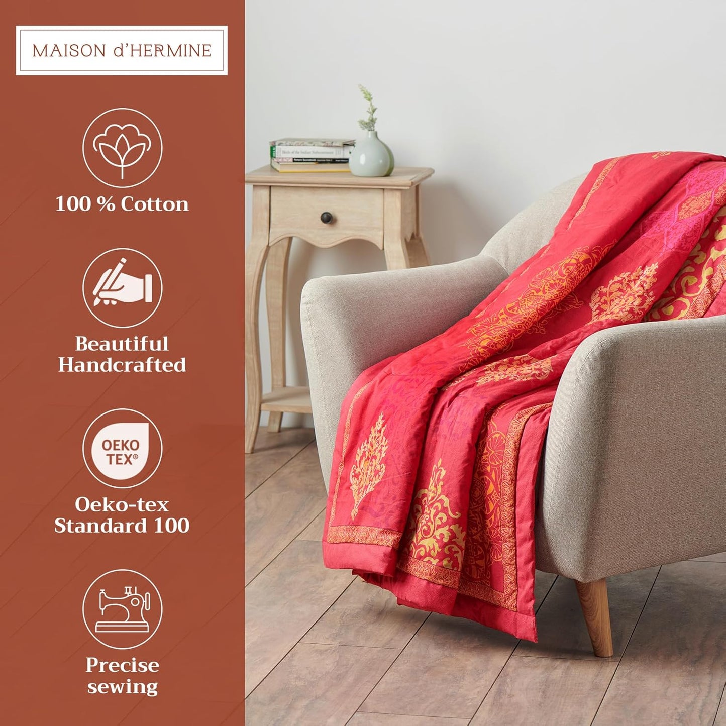 Maison d' Hermine Throw Blanket for Couch Lightweight Soft Warm Breathable Cotton Throw Blankets for Bed Girls Boys Women Men Gifts Sofa Travel Living Room Chair Bedding (60"x80", Versailles)